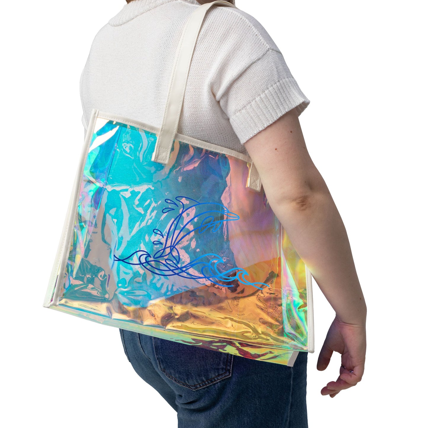 Holographic Splashing Dolphin Beach Tote