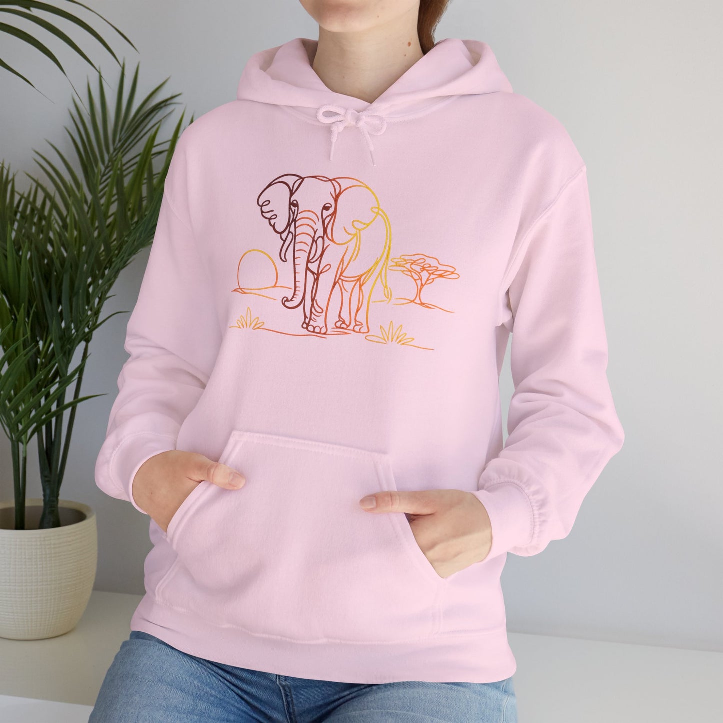 Elephant Sunset Hoodie — Minimal Safari Graphic Hooded Sweatshirt