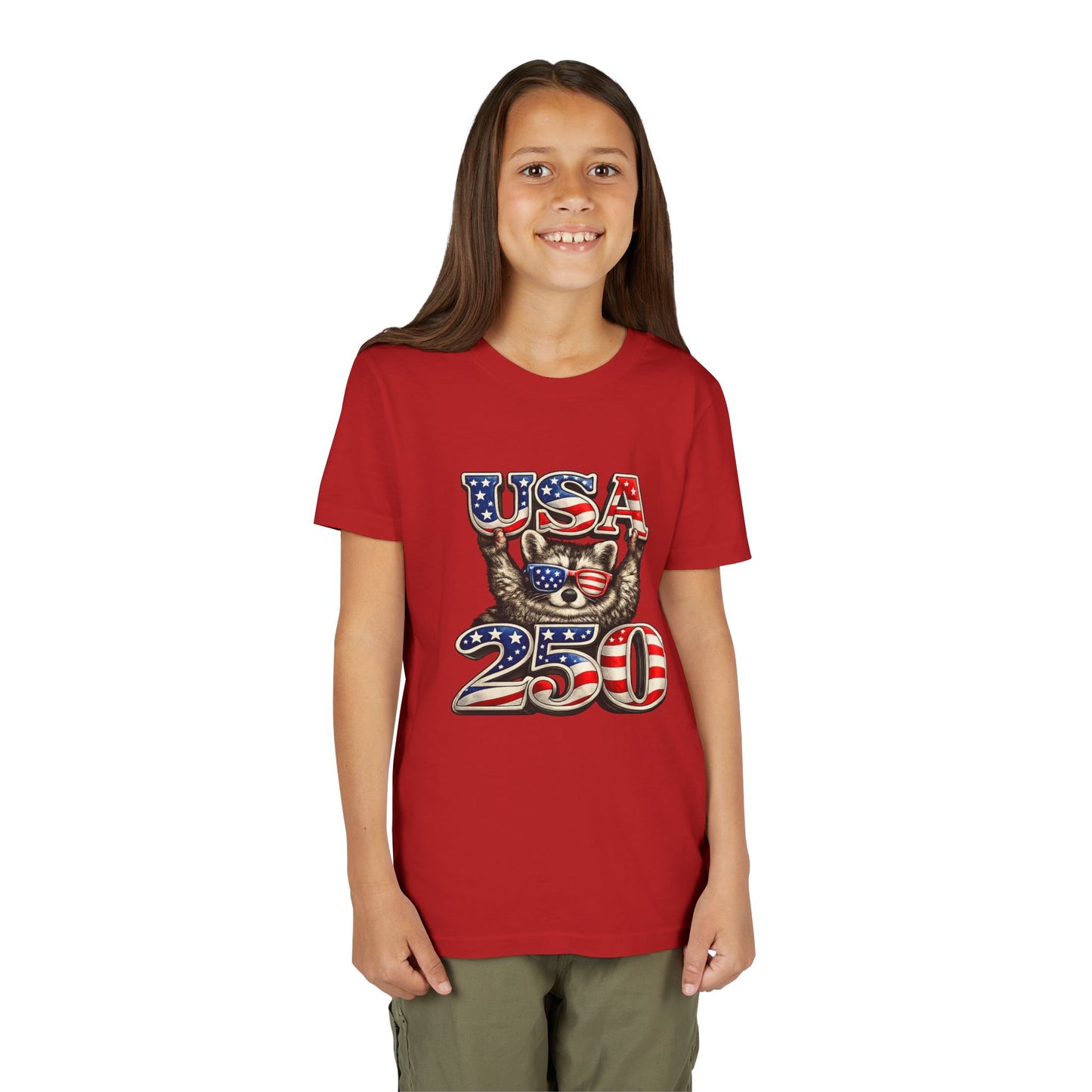 Patriotic Raccoon Youth Tee — Raccoon with USA 250