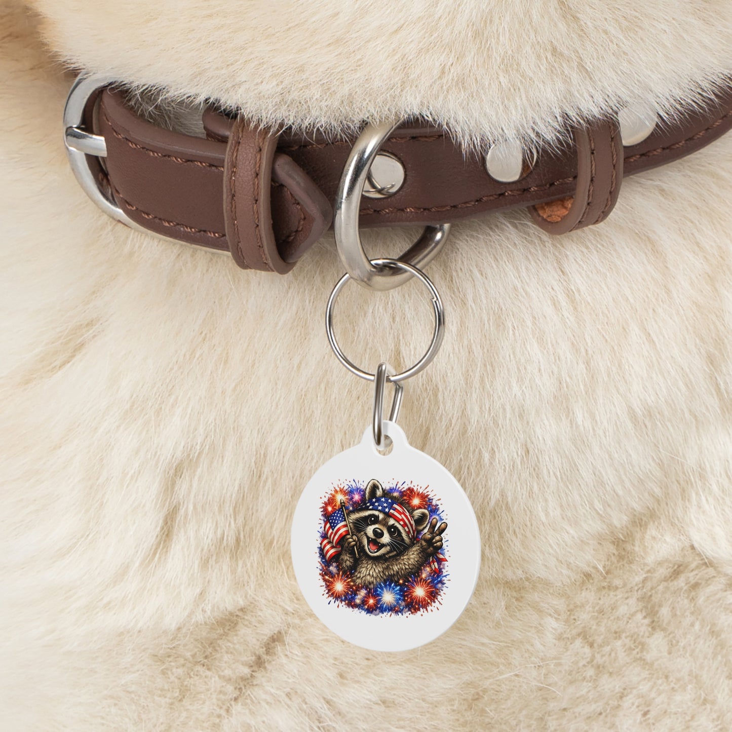 Patriotic Raccoon 4th of July Pet Tag — USA 250 Celebration
