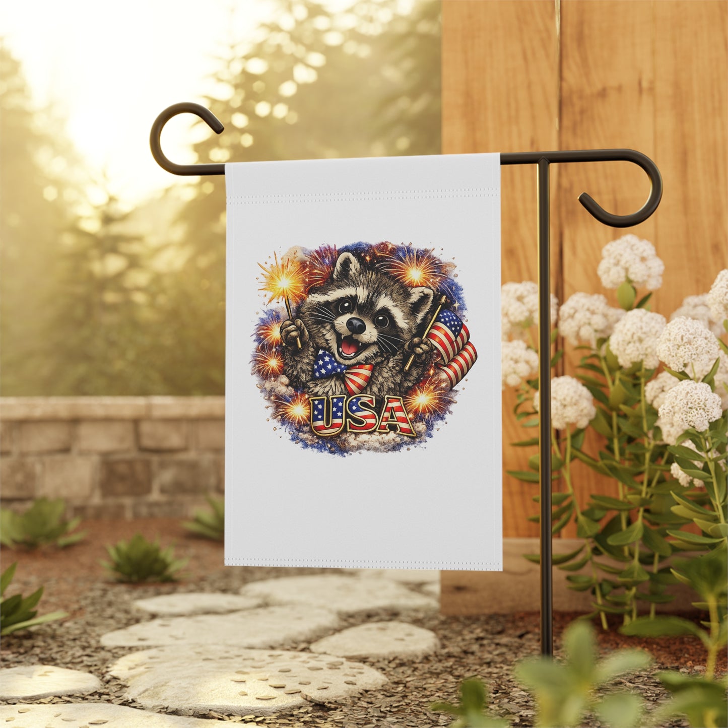 Patriotic Raccoon 250 Garden Flag — 4th of July House Banner