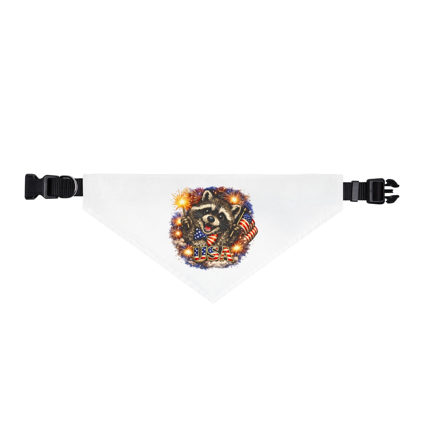 Patriotic Raccoon Clip-On Pet Bandana — Adorable 4th of July Dog & Cat Accessory