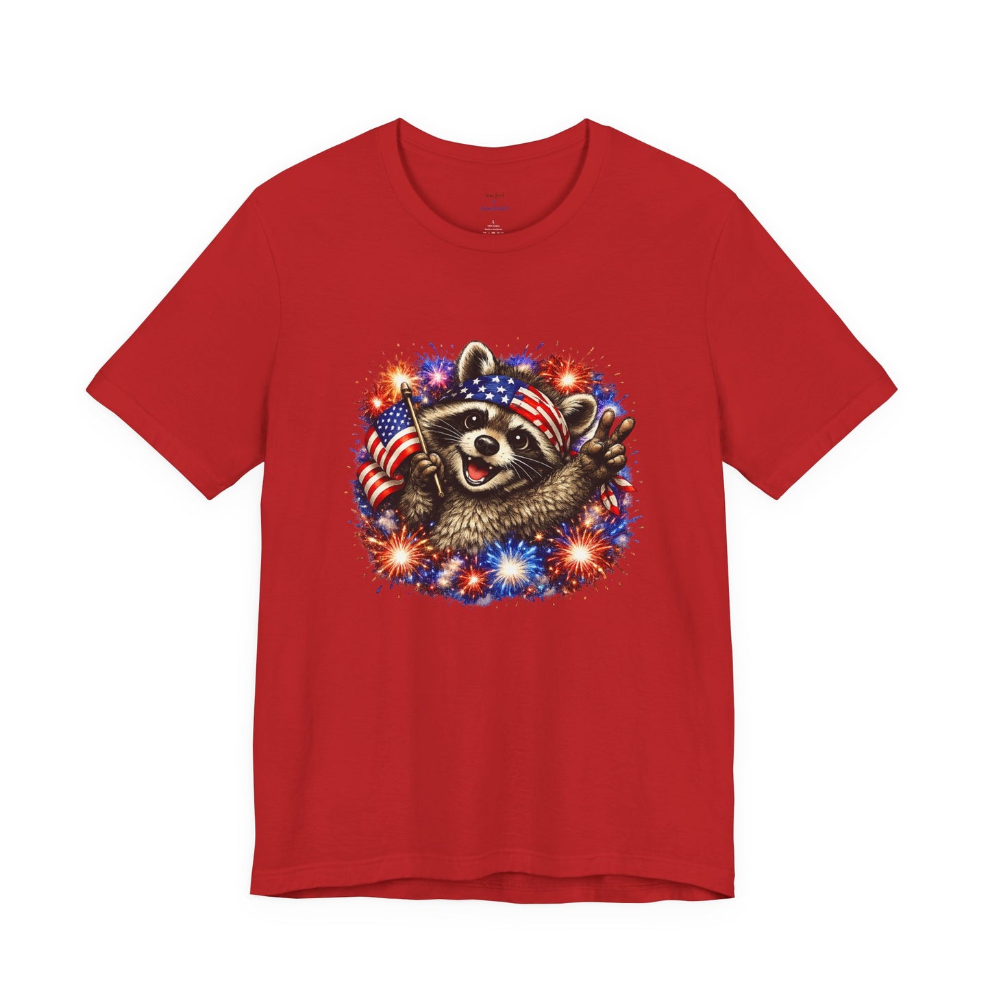 Patriot Raccoon 250th Anniversary T-Shirt — 4th of July Fireworks Flag Tee