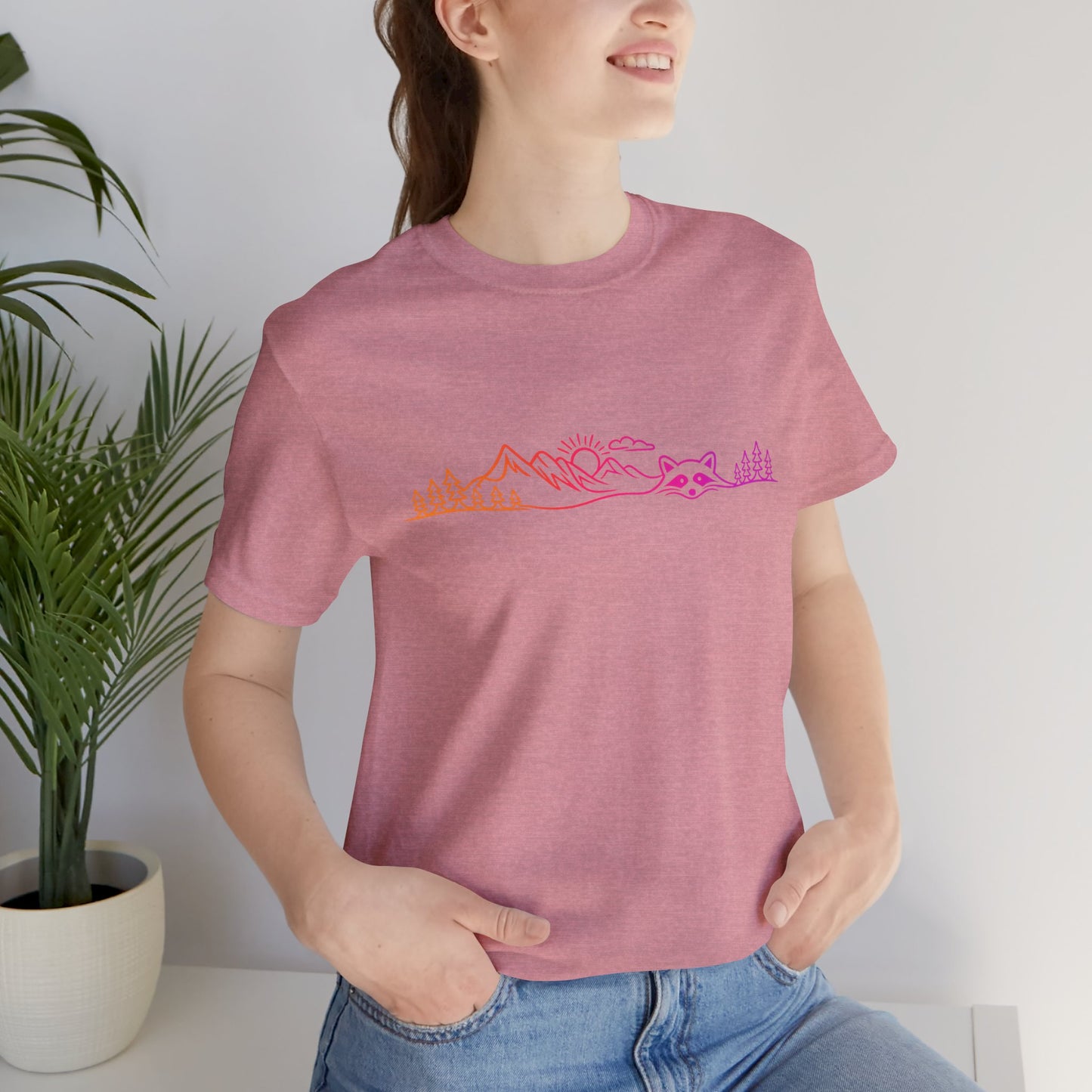 Raccoon Tee — Minimal Line Raccoon Scenic Graphic T-Shirt