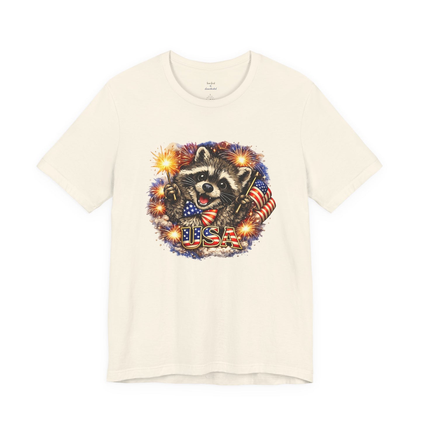 Patriot Raccoon 250th Anniversary T-Shirt — 4th of July Fireworks Flag Tee