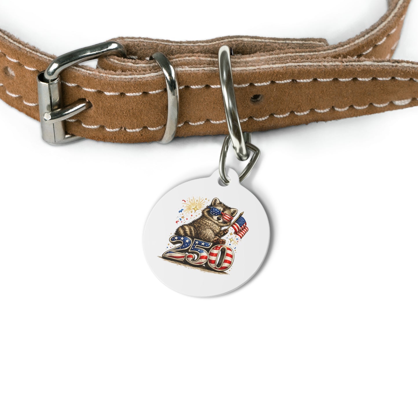 Patriotic Raccoon 4th of July Pet Tag — USA 250 Celebration