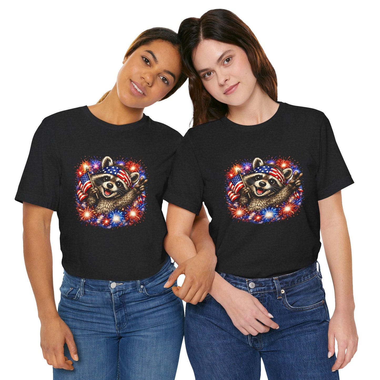 Patriot Raccoon 250th Anniversary T-Shirt — 4th of July Fireworks Flag Tee