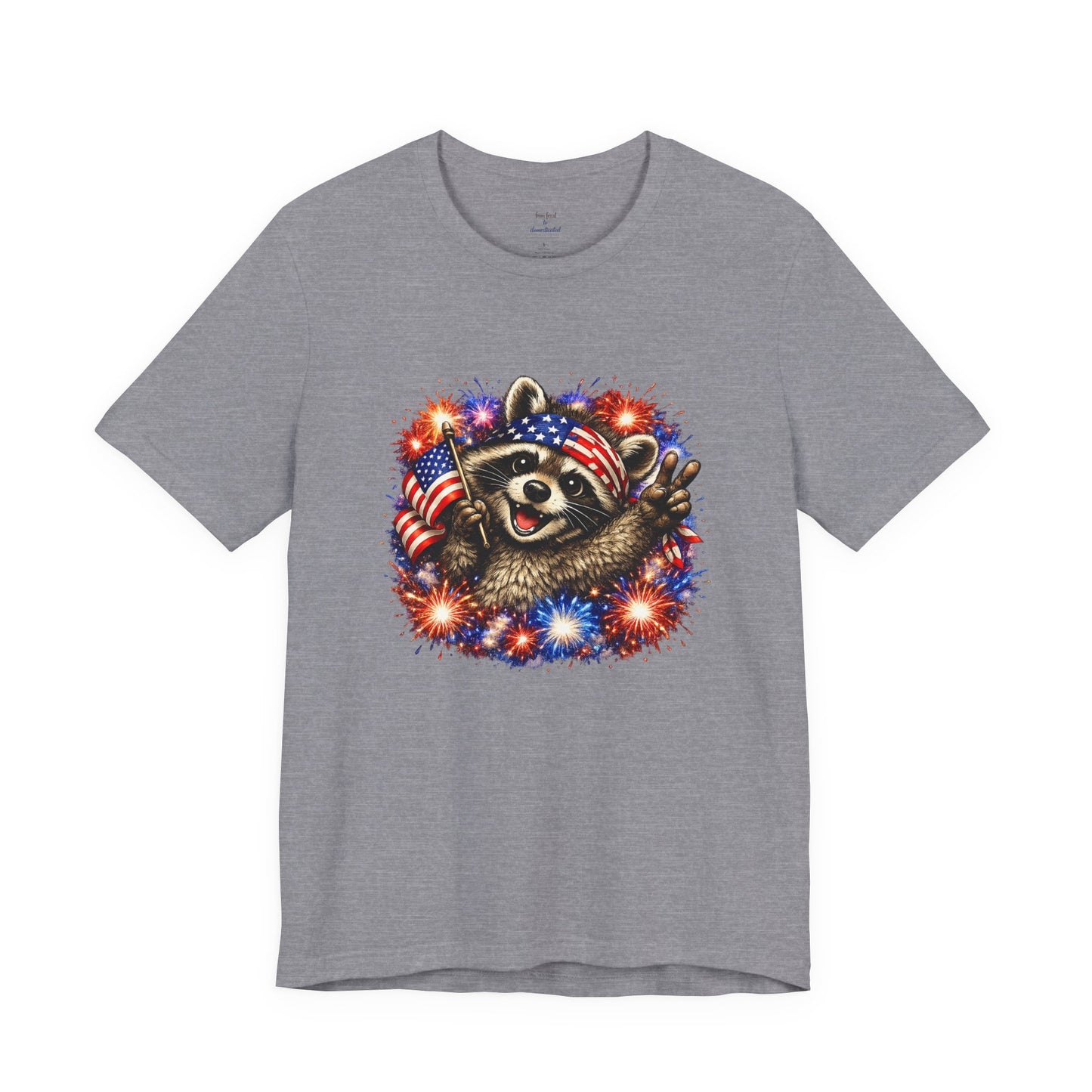 Patriot Raccoon 250th Anniversary T-Shirt — 4th of July Fireworks Flag Tee