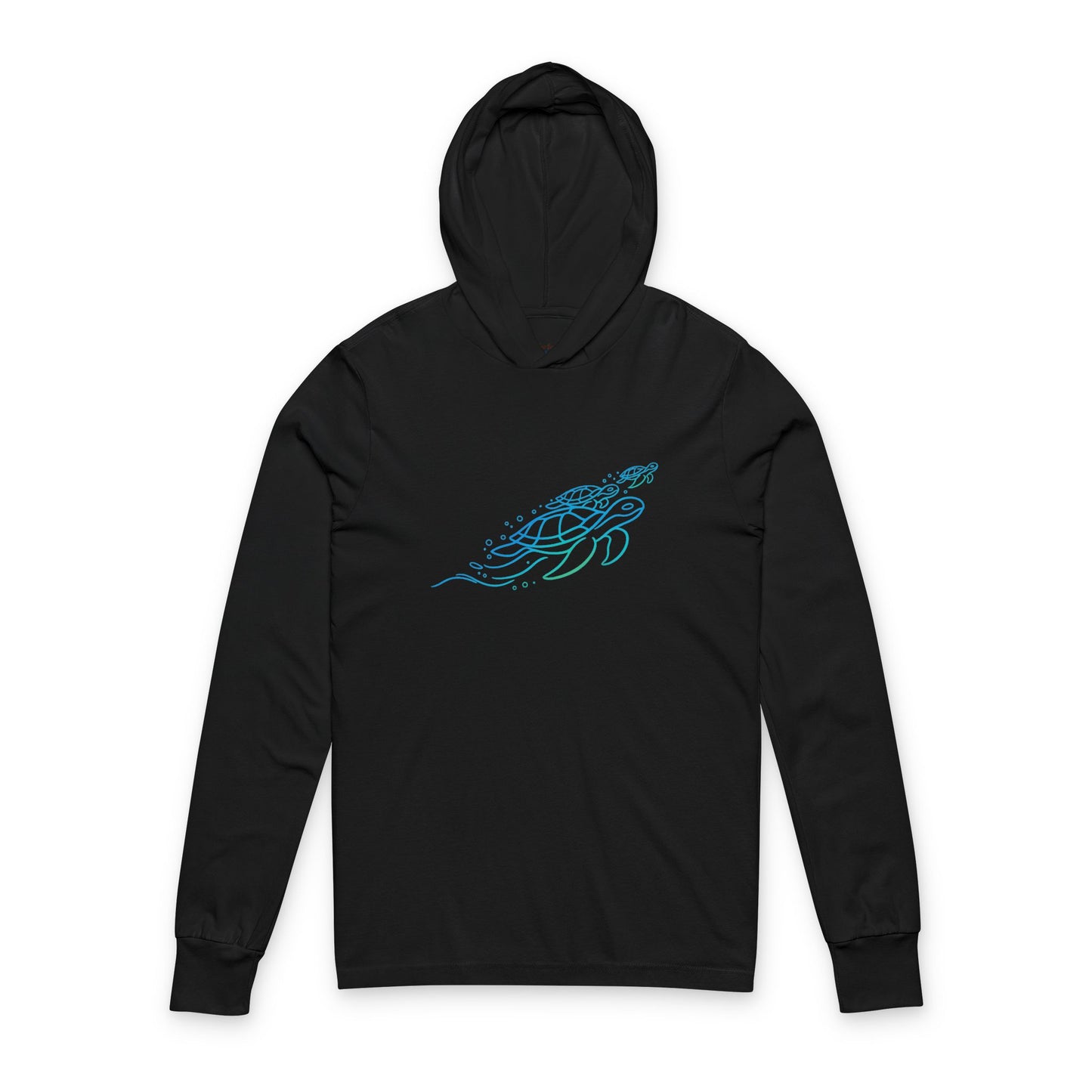 Continuous Line Art Sea Turtle Hooded Long Sleeve Tee