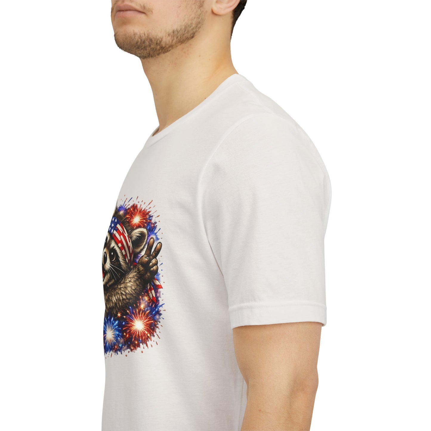 Patriot Raccoon 250th Anniversary T-Shirt — 4th of July Fireworks Flag Tee