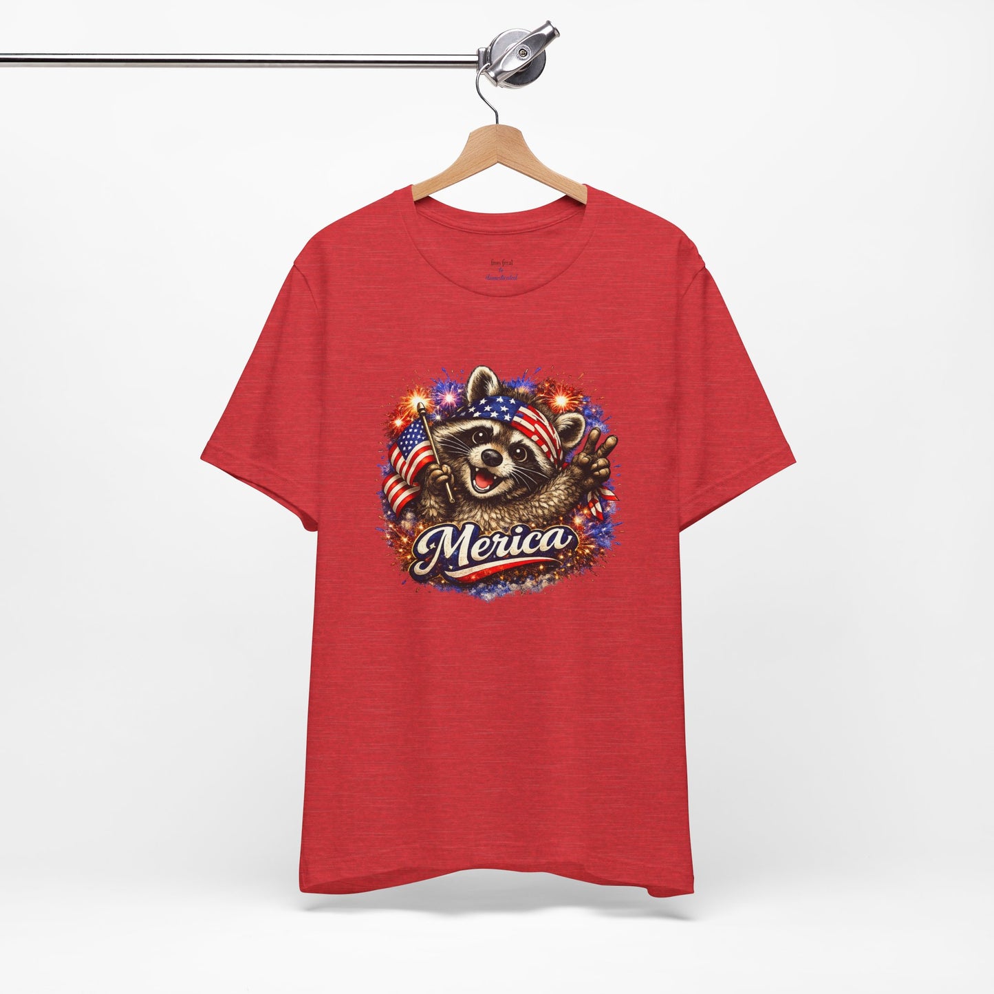 Patriot Raccoon 250th Anniversary T-Shirt — 4th of July Fireworks Flag Tee