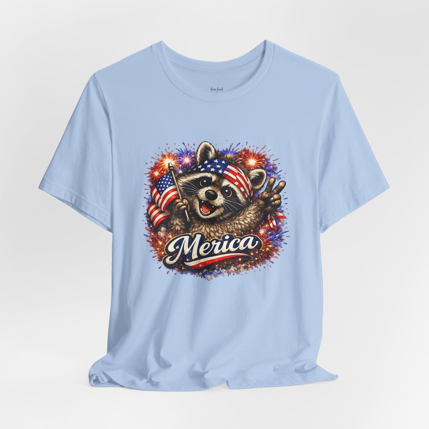 Patriot Raccoon 250th Anniversary T-Shirt — 4th of July Fireworks Flag Tee