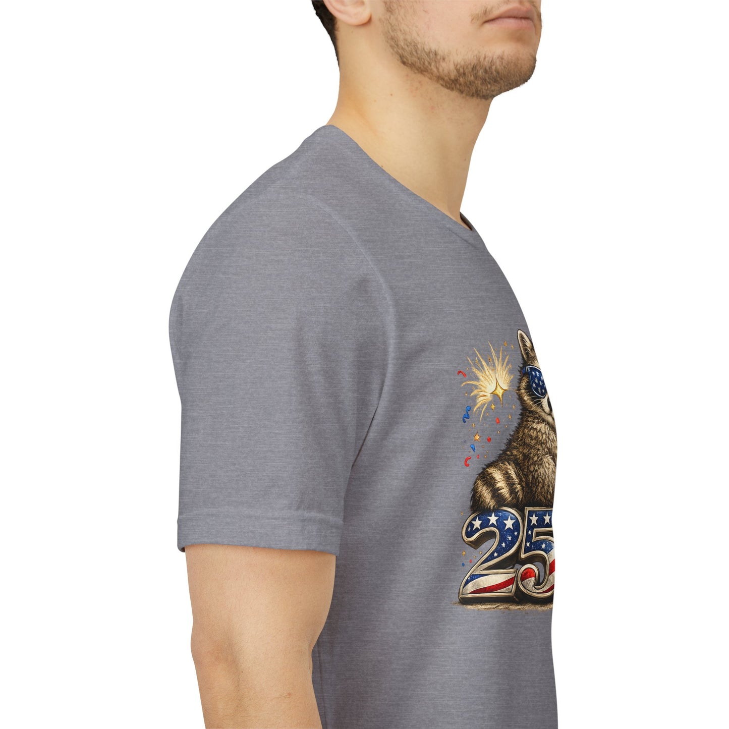 Patriot Raccoon 250th Anniversary T-Shirt — 4th of July Fireworks Flag Tee