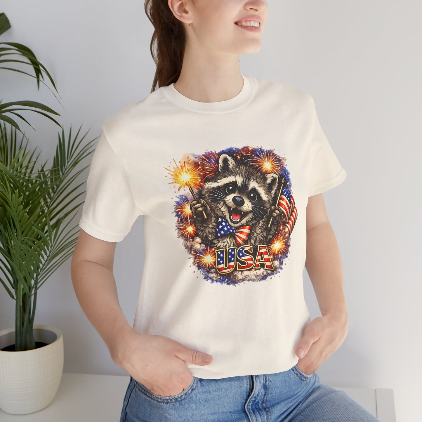 Patriot Raccoon 250th Anniversary T-Shirt — 4th of July Fireworks Flag Tee