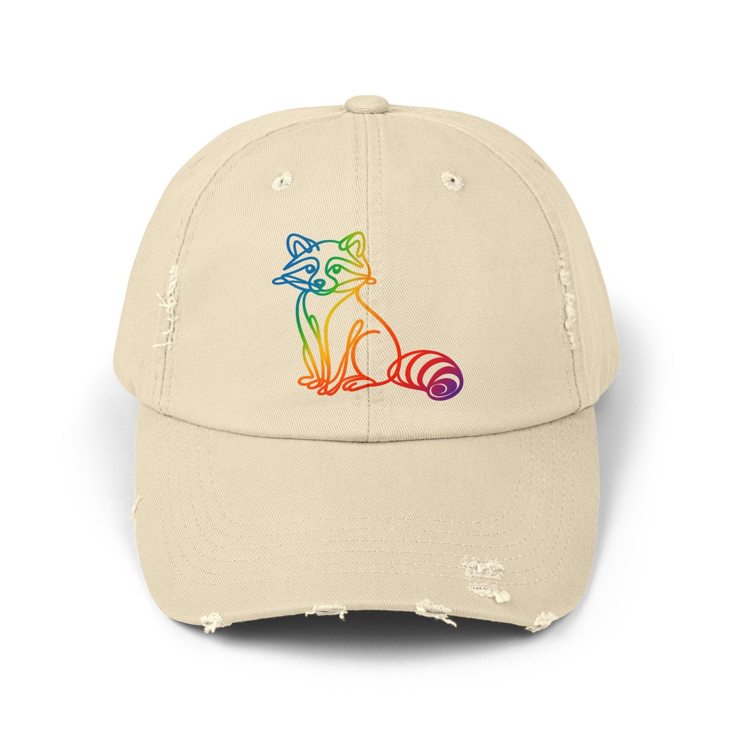 Sitting Rainbow Raccoon | Distressed Cap —  Funny Truth Hat