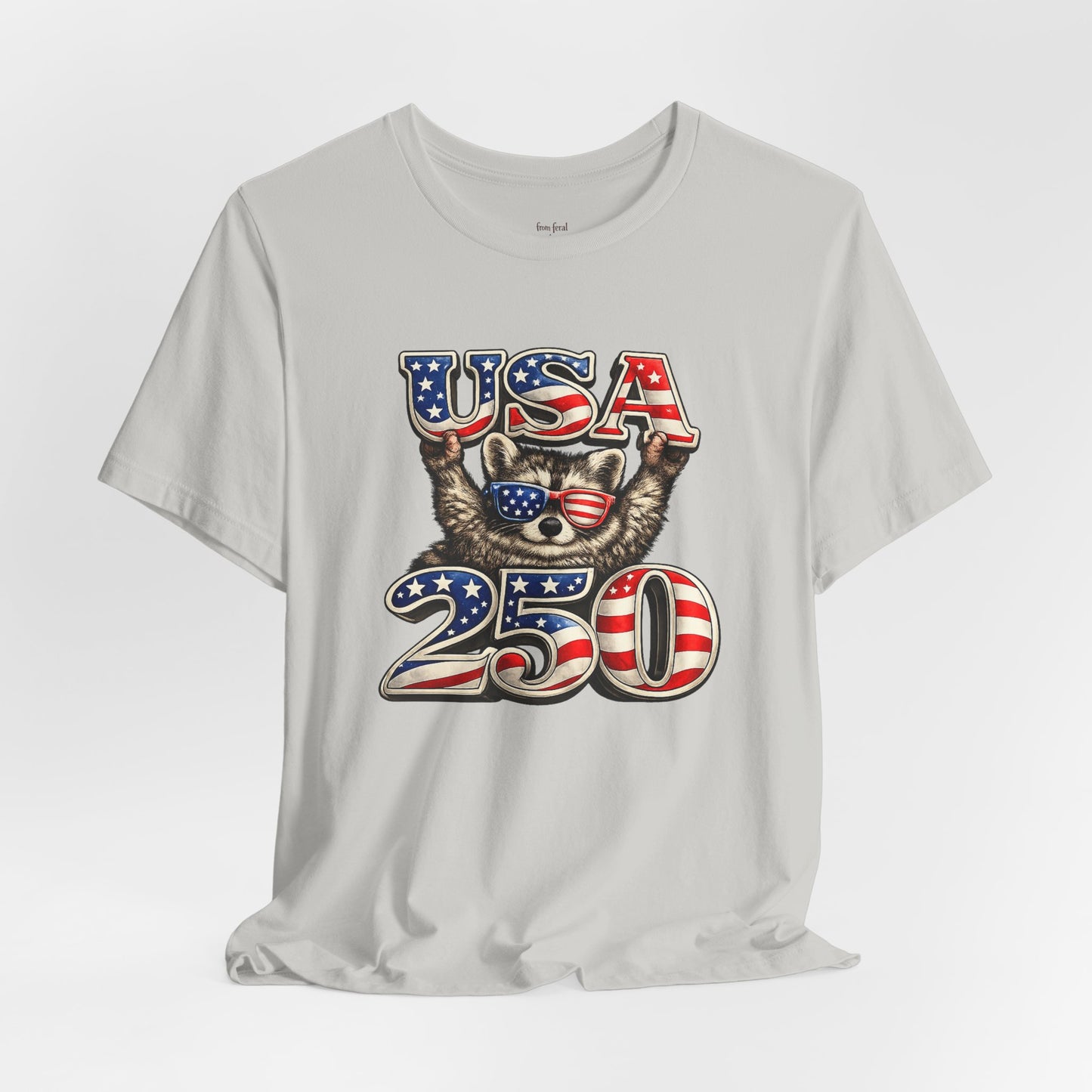 Patriot Raccoon 250th Anniversary T-Shirt — 4th of July Fireworks Flag Tee