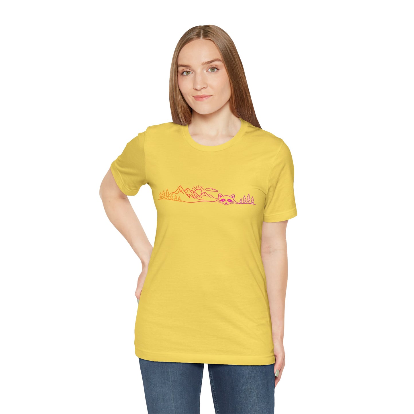 Raccoon Tee — Minimal Line Raccoon Scenic Graphic T-Shirt