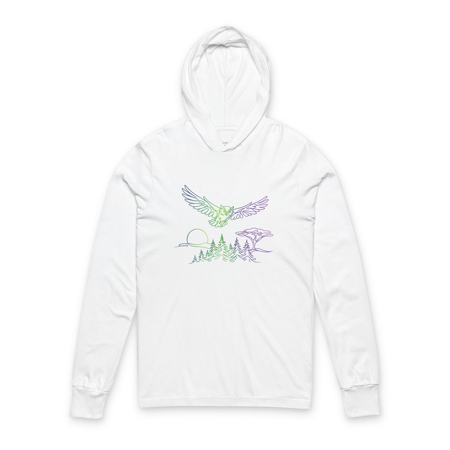Continuous Line Art Owl Hooded Long Sleeve Tee