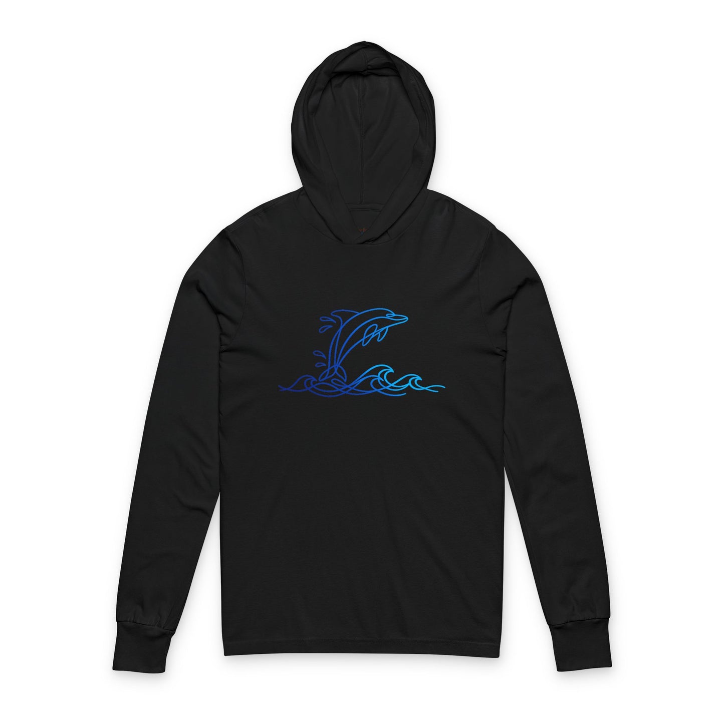 Continuous Line Art Dolphin Hooded Long Sleeve Tee