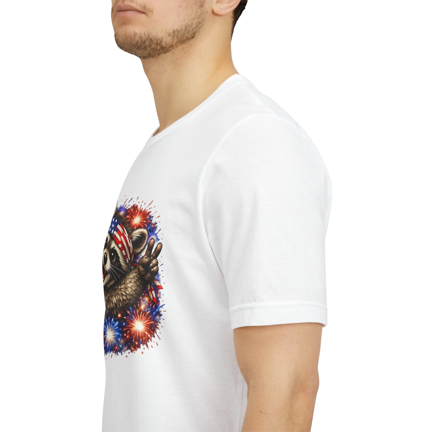 Patriot Raccoon 250th Anniversary T-Shirt — 4th of July Fireworks Flag Tee