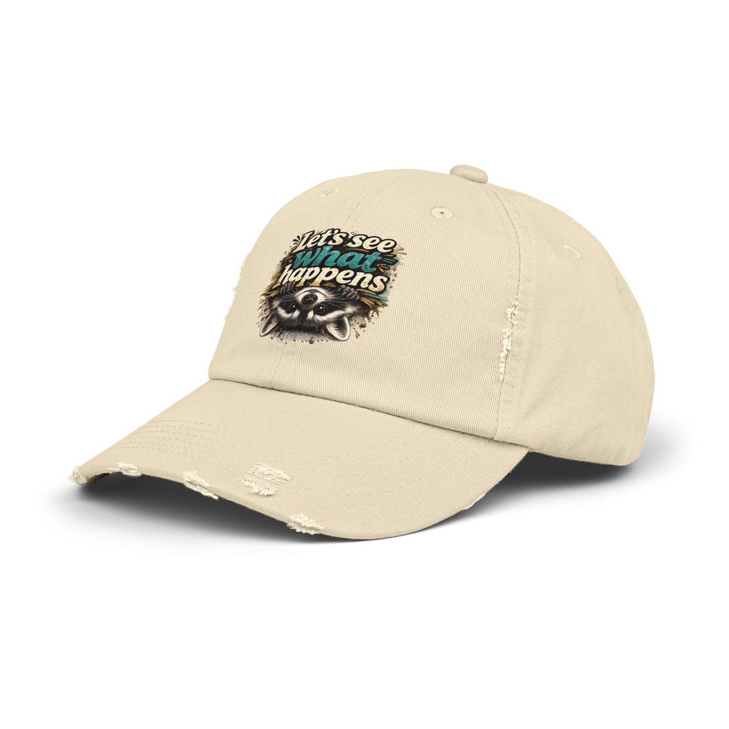 Let's See What Happens Distressed Cap — Raccoon Mom/Dad Funny Dad Hat