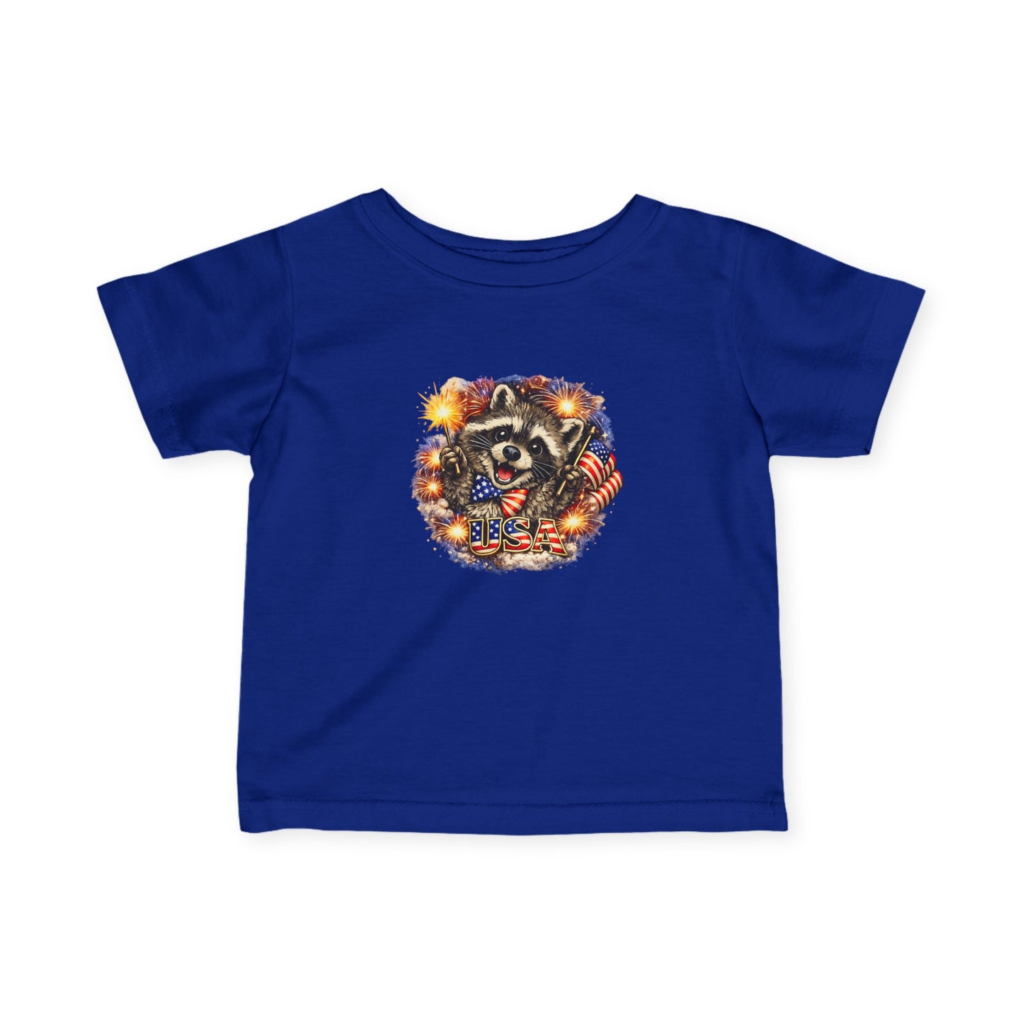 Infant Tee — Adorable Raccoon Holding American Flag "250" — 4th of July Baby Shirt