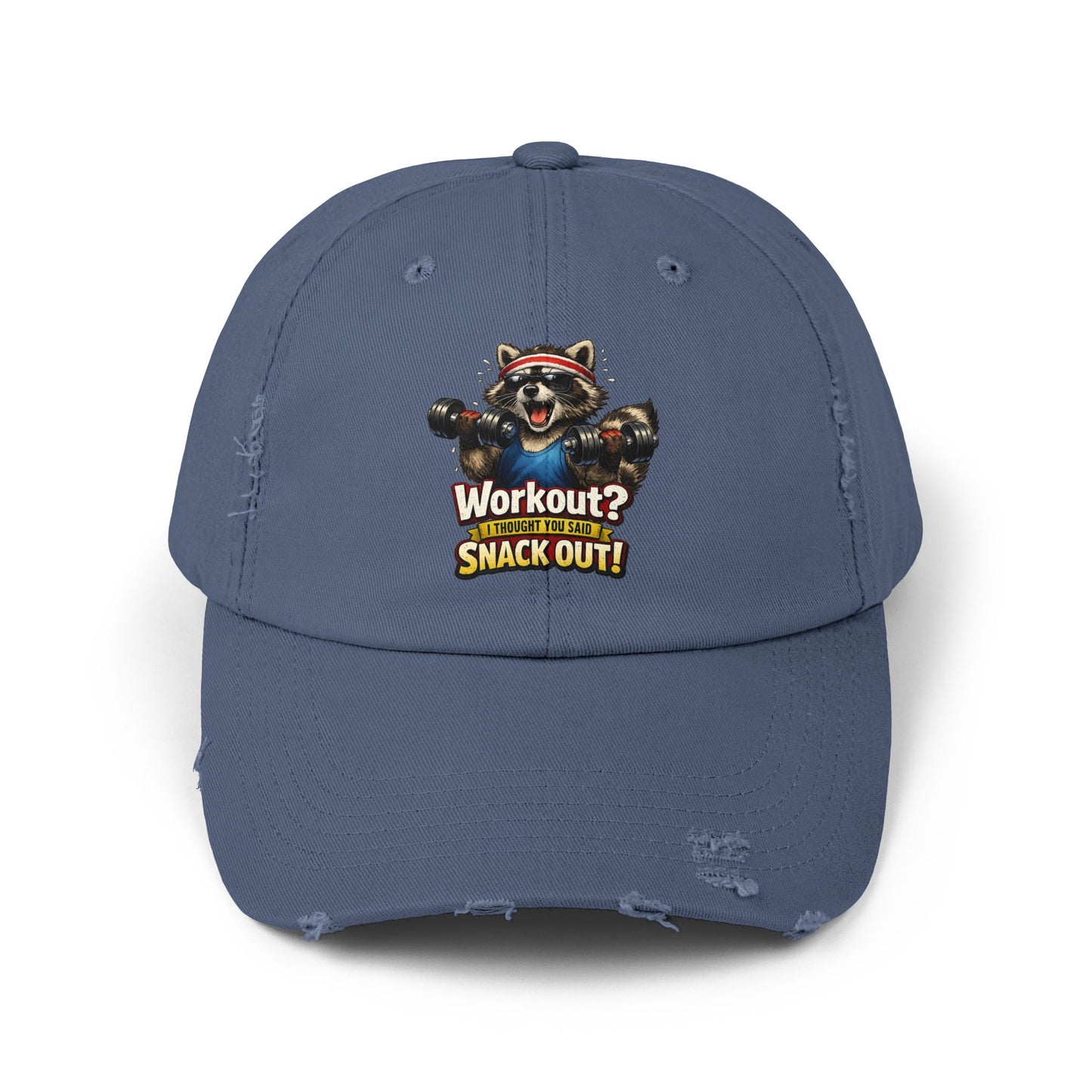 Snack Out Distressed Cap — Raccoon Mom/Dad Funny Dad Hat
