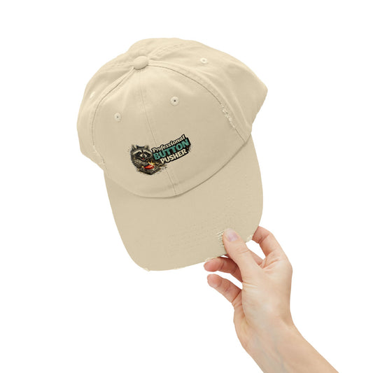 Button Pusher Distressed Cap — Raccoon Mom/Dad Funny Dad Hat