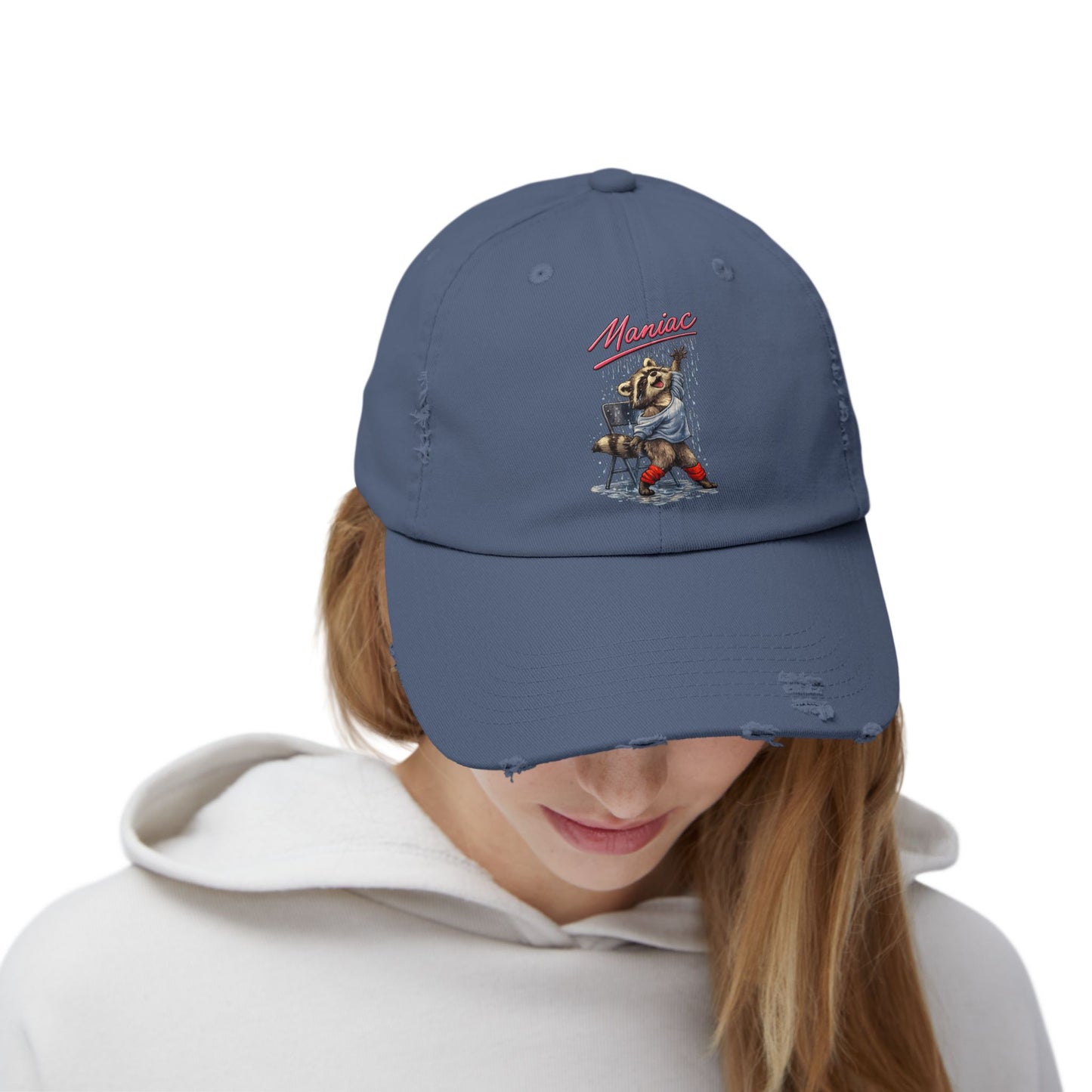 Maniac Distressed Cap — Raccoon Mom/Dad Funny Dad Hat