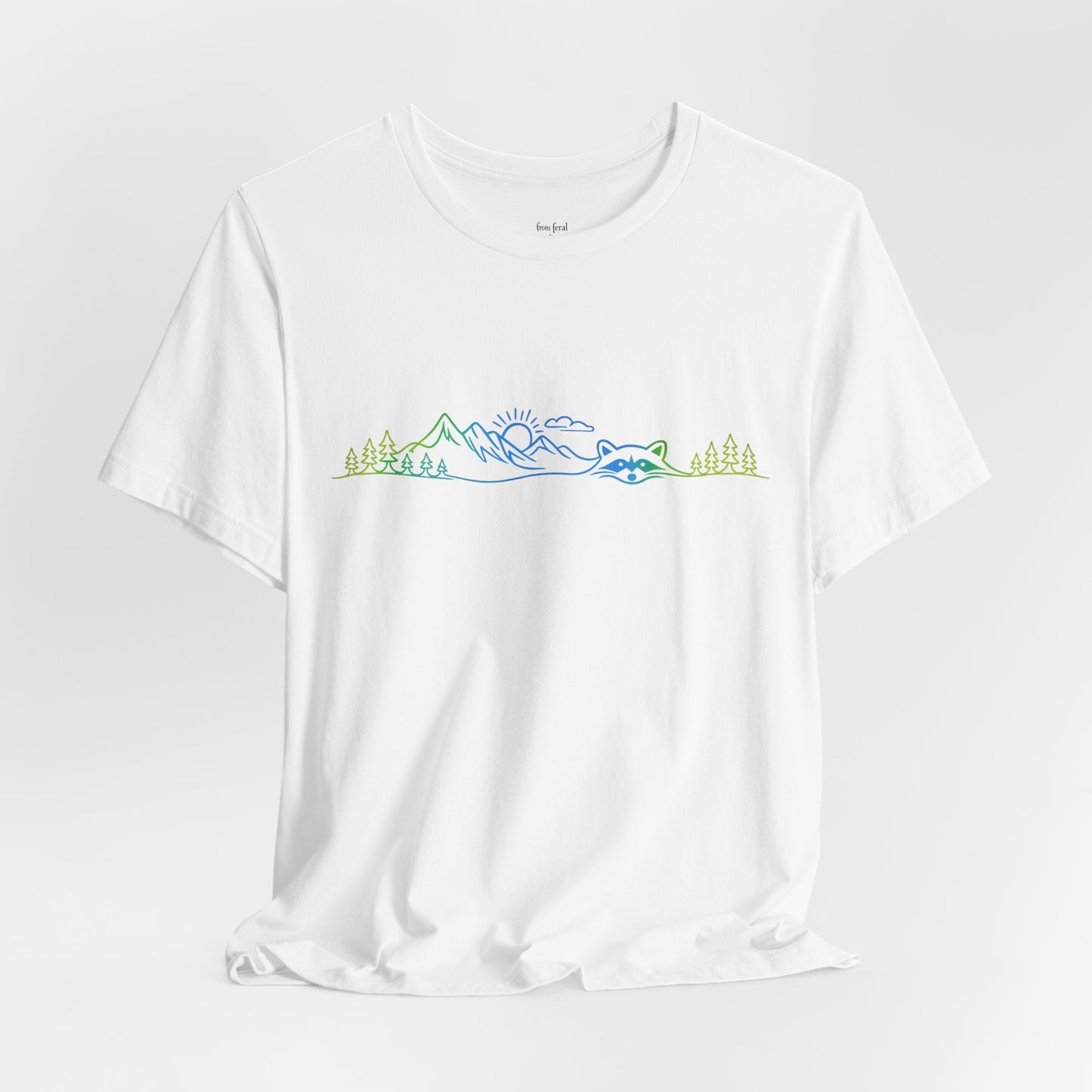 Raccoon Tee — Minimal Line Raccoon Scenic Graphic T-Shirt