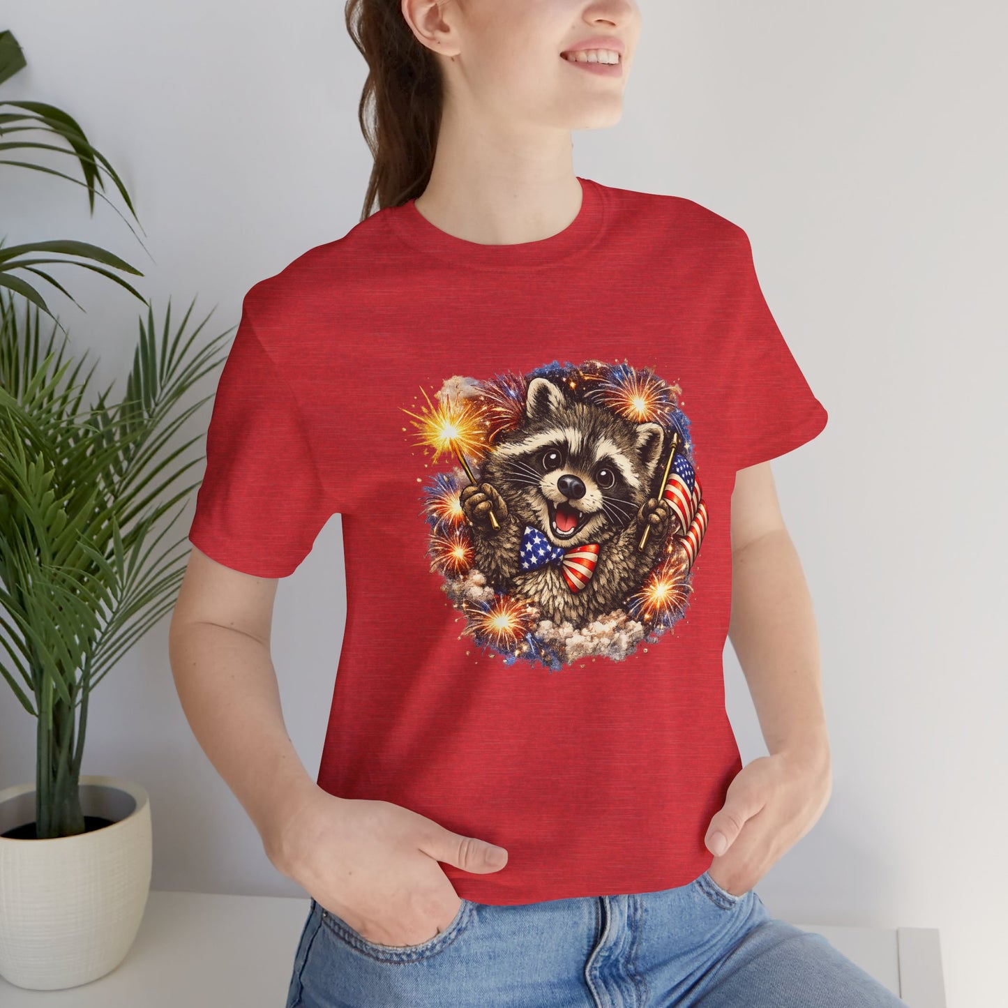 Patriot Raccoon 250th Anniversary T-Shirt — 4th of July Fireworks Flag Tee