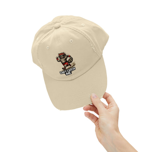 Can't Catch Me Distressed Cap — Raccoon Mom/Dad Funny Dad Hat