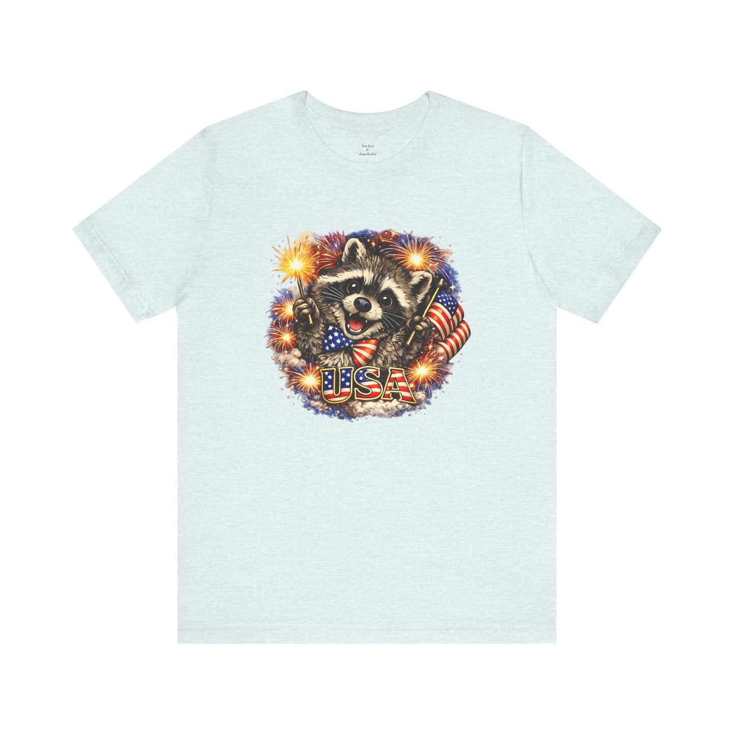 Patriot Raccoon 250th Anniversary T-Shirt — 4th of July Fireworks Flag Tee