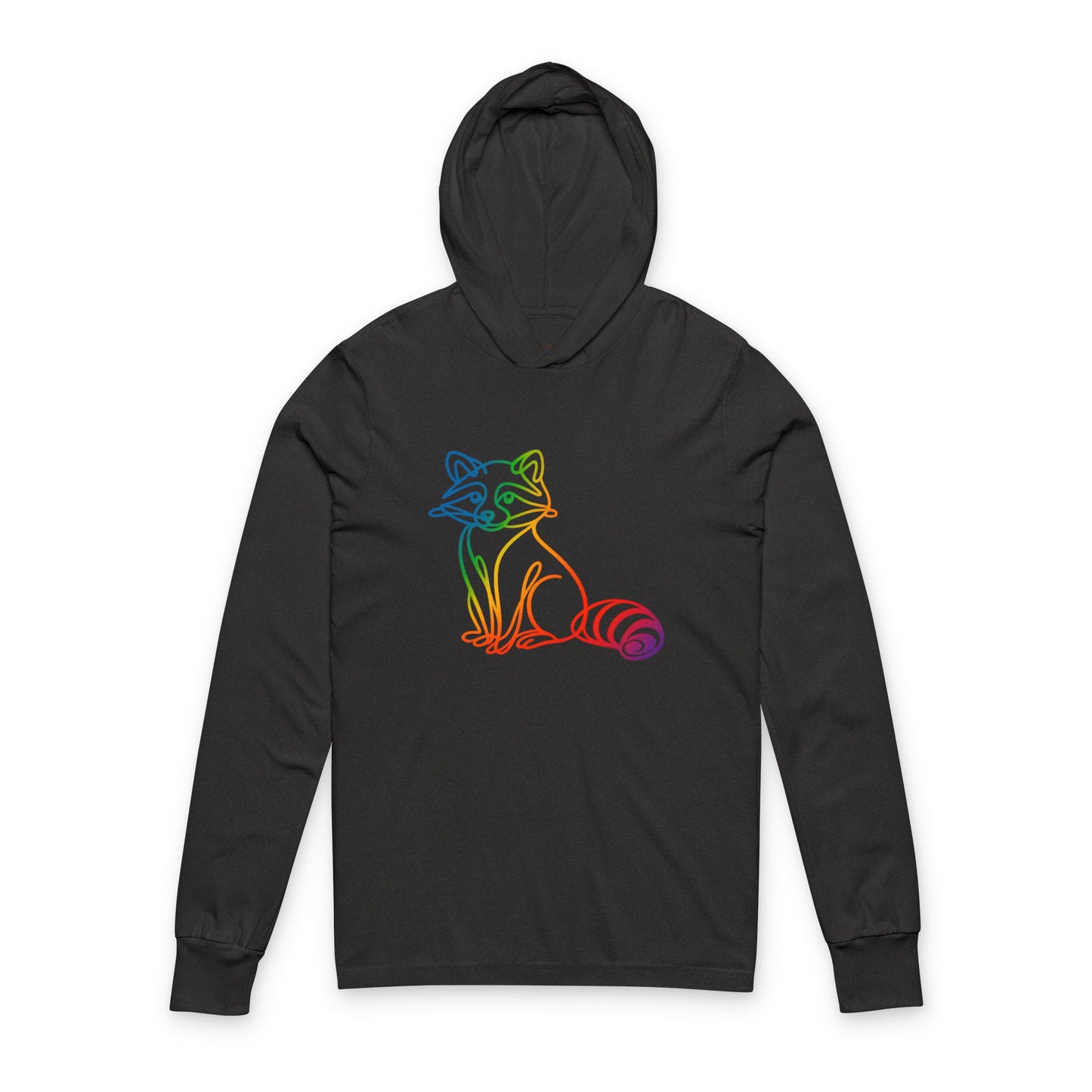 Continuous Line Art | Sitting Raccoon Hooded Long Sleeve Tee