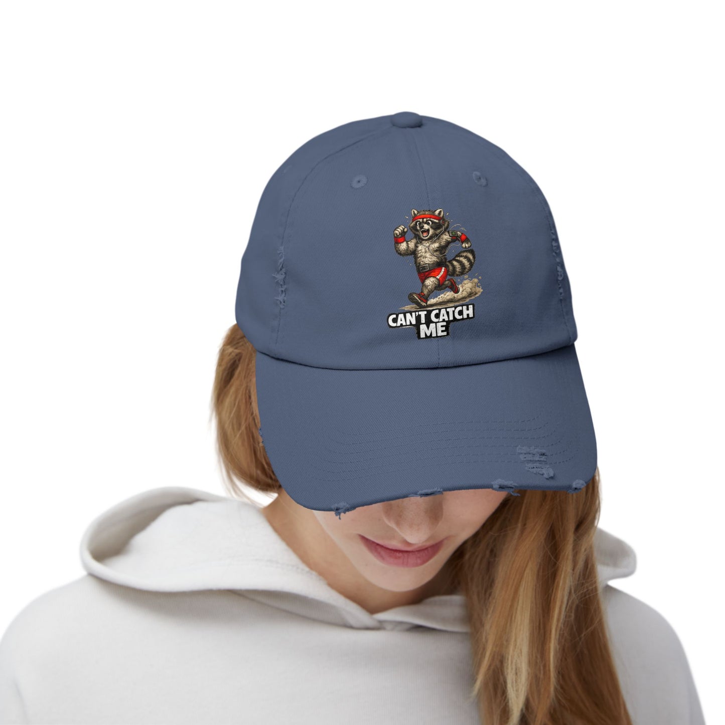 Can't Catch Me Distressed Cap — Raccoon Mom/Dad Funny Dad Hat