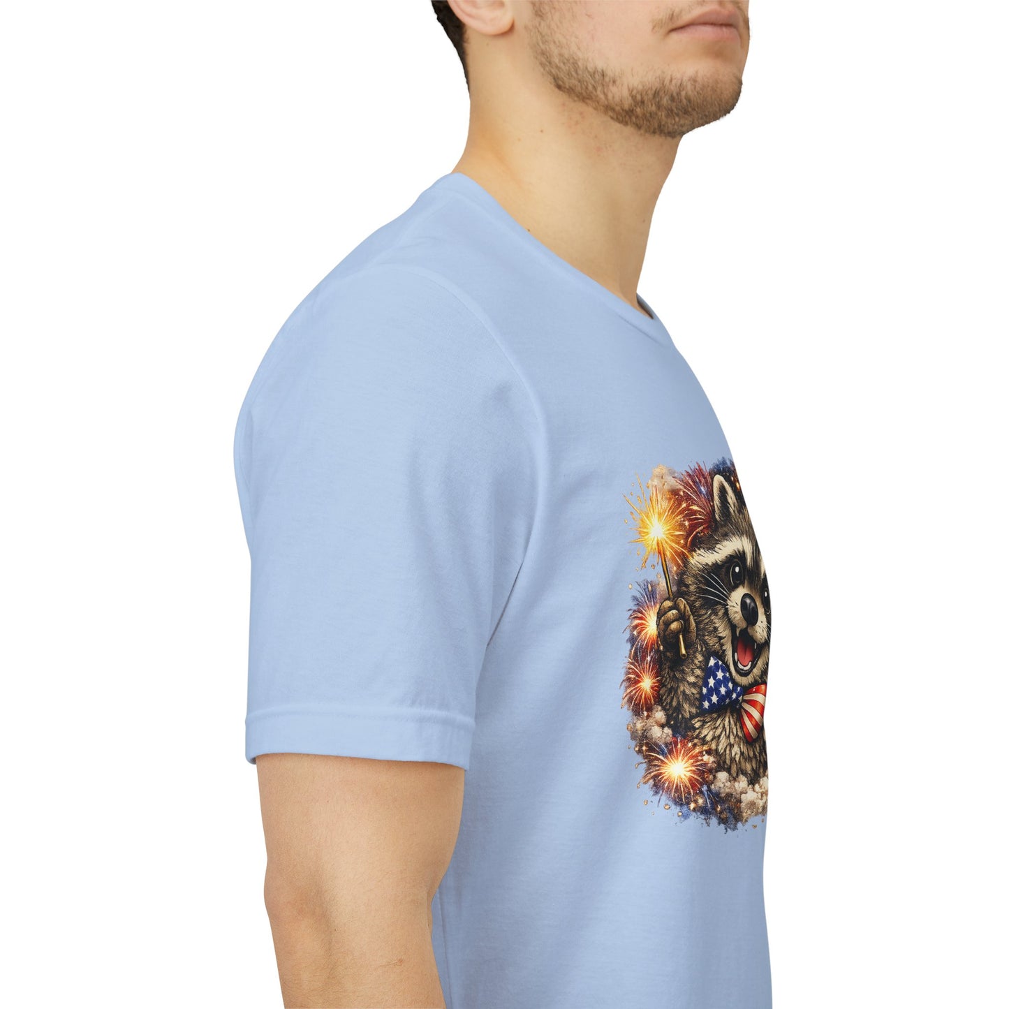 Patriot Raccoon 250th Anniversary T-Shirt — 4th of July Fireworks Flag Tee