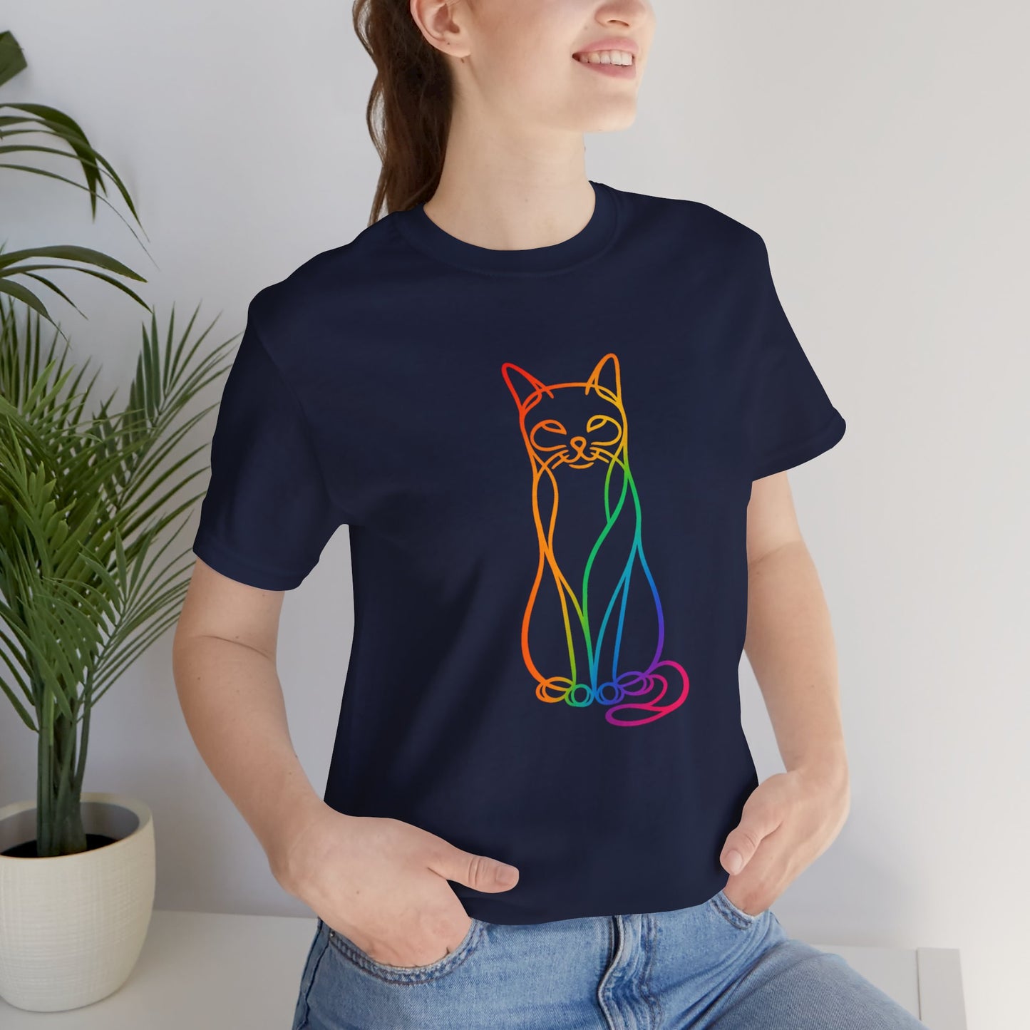 Colorful Line-Work Sitting Cat T-Shirt