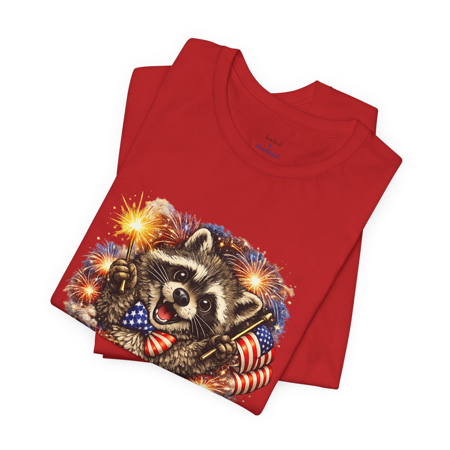 Patriot Raccoon 250th Anniversary T-Shirt — 4th of July Fireworks Flag Tee