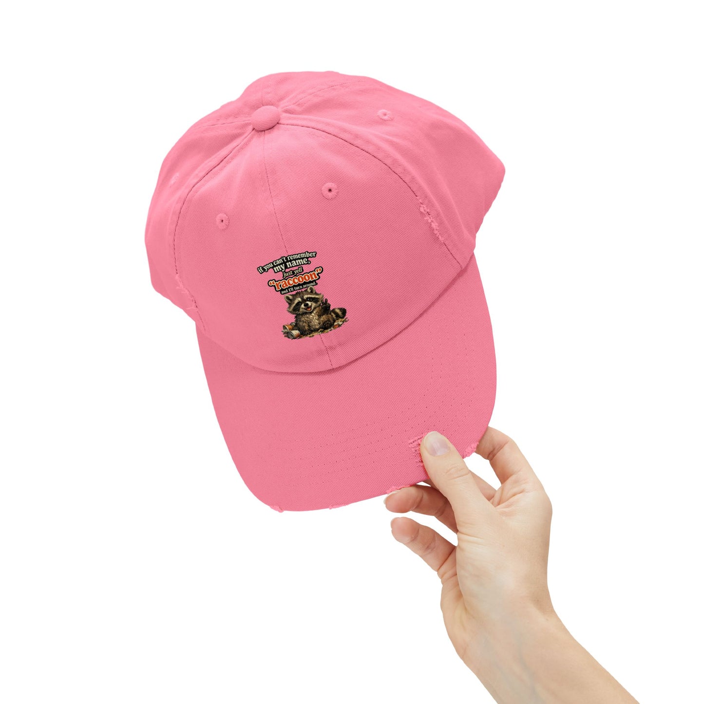 Yell Raccoon Distressed Cap — Raccoon Mom/Dad Funny Dad Hat