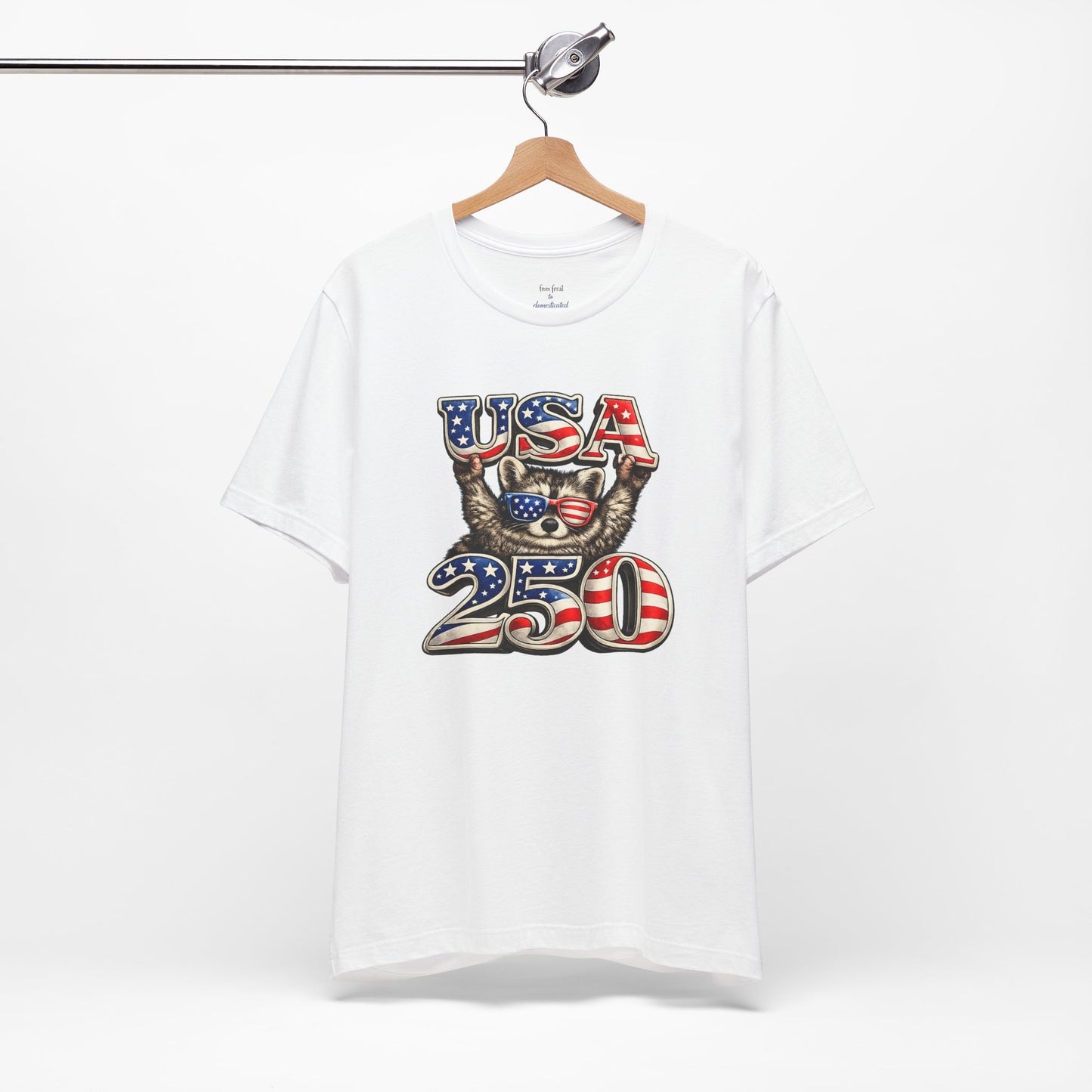 Patriot Raccoon 250th Anniversary T-Shirt — 4th of July Fireworks Flag Tee