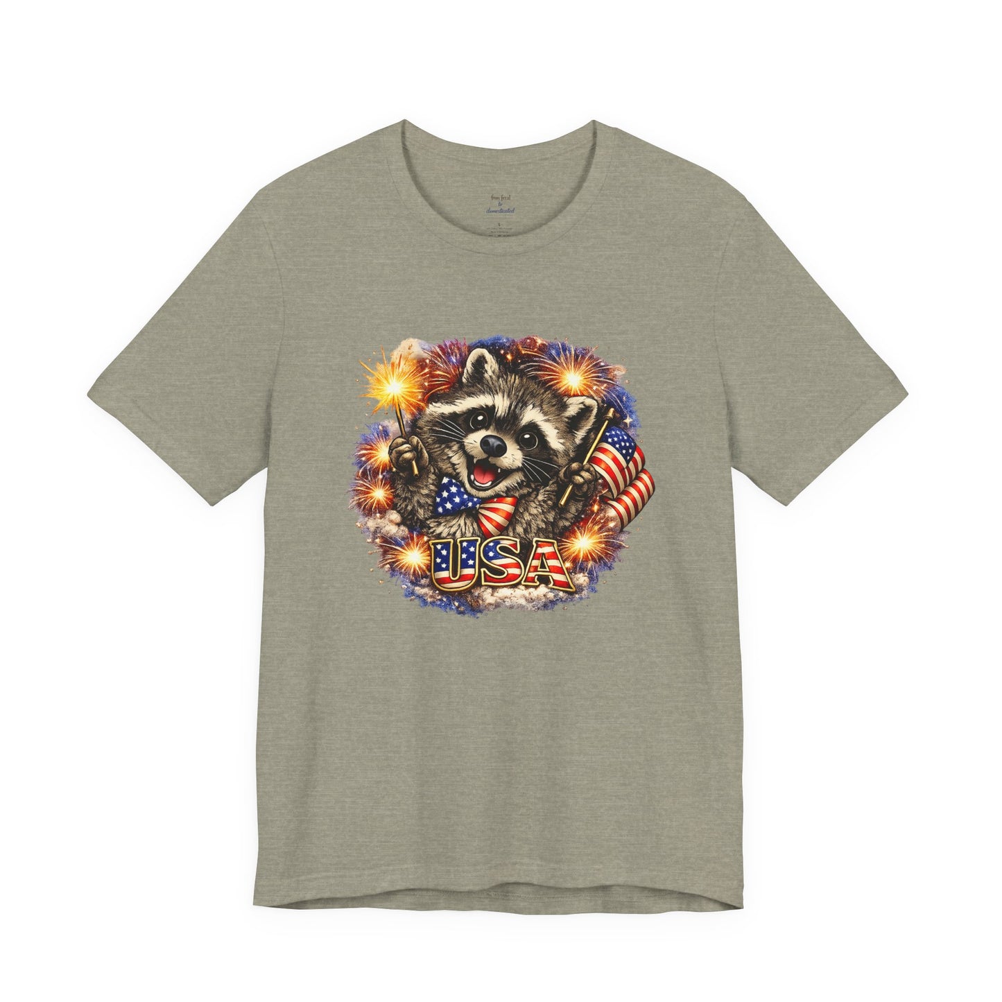 Patriot Raccoon 250th Anniversary T-Shirt — 4th of July Fireworks Flag Tee