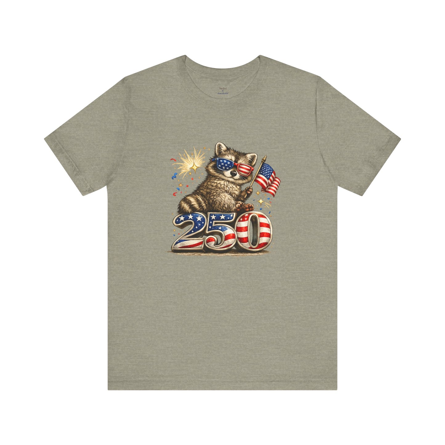 Patriot Raccoon 250th Anniversary T-Shirt — 4th of July Fireworks Flag Tee