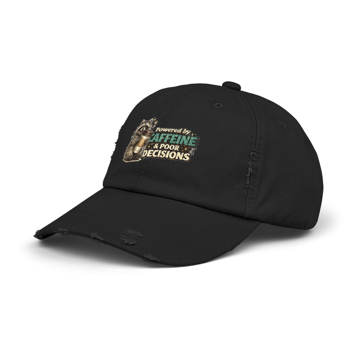 Powered By Distressed Cap — Raccoon Mom/Dad Funny Dad Hat
