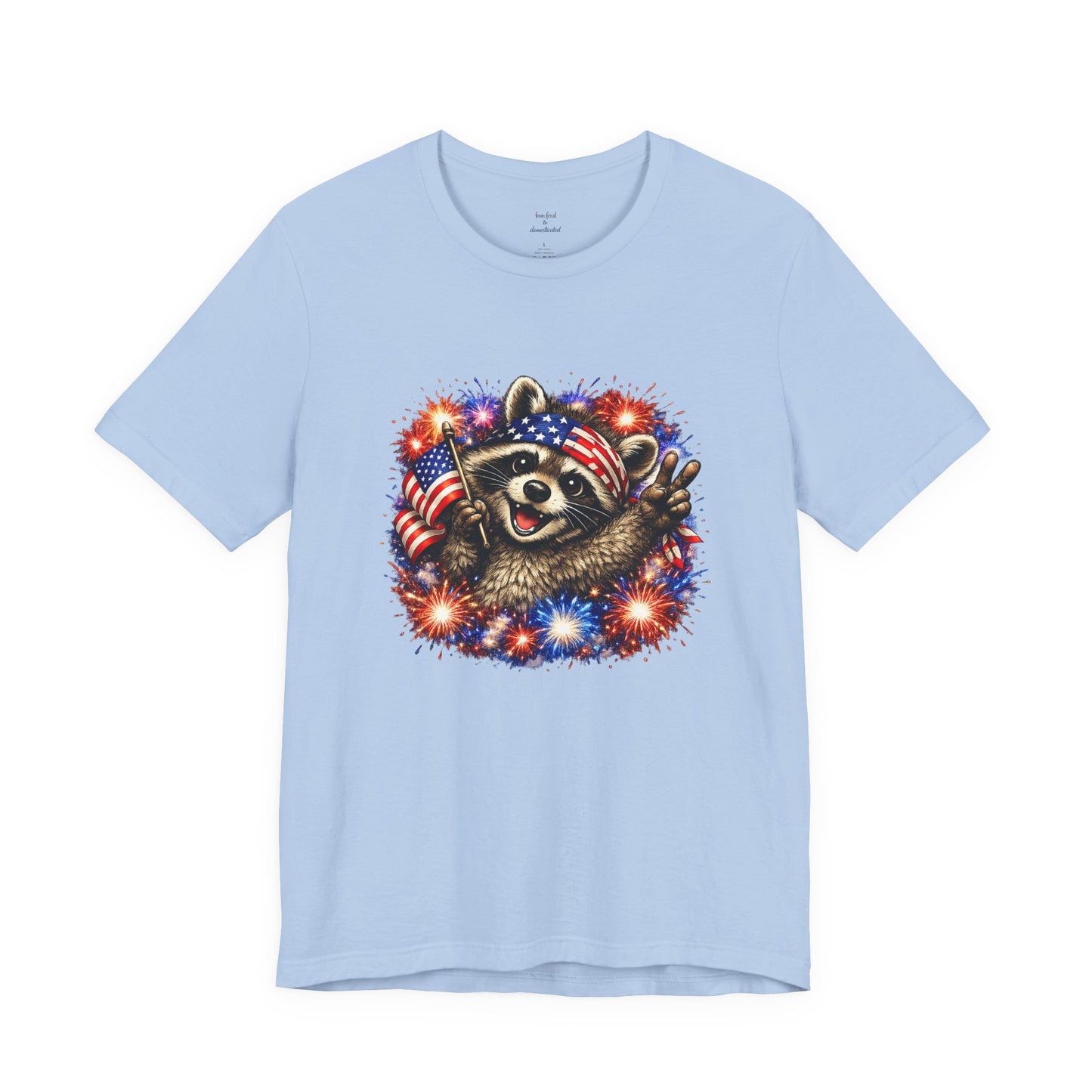 Patriot Raccoon 250th Anniversary T-Shirt — 4th of July Fireworks Flag Tee