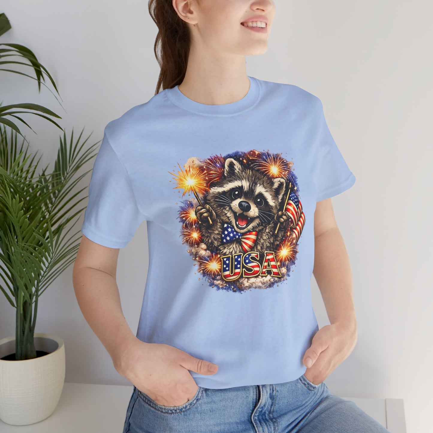 Patriot Raccoon 250th Anniversary T-Shirt — 4th of July Fireworks Flag Tee