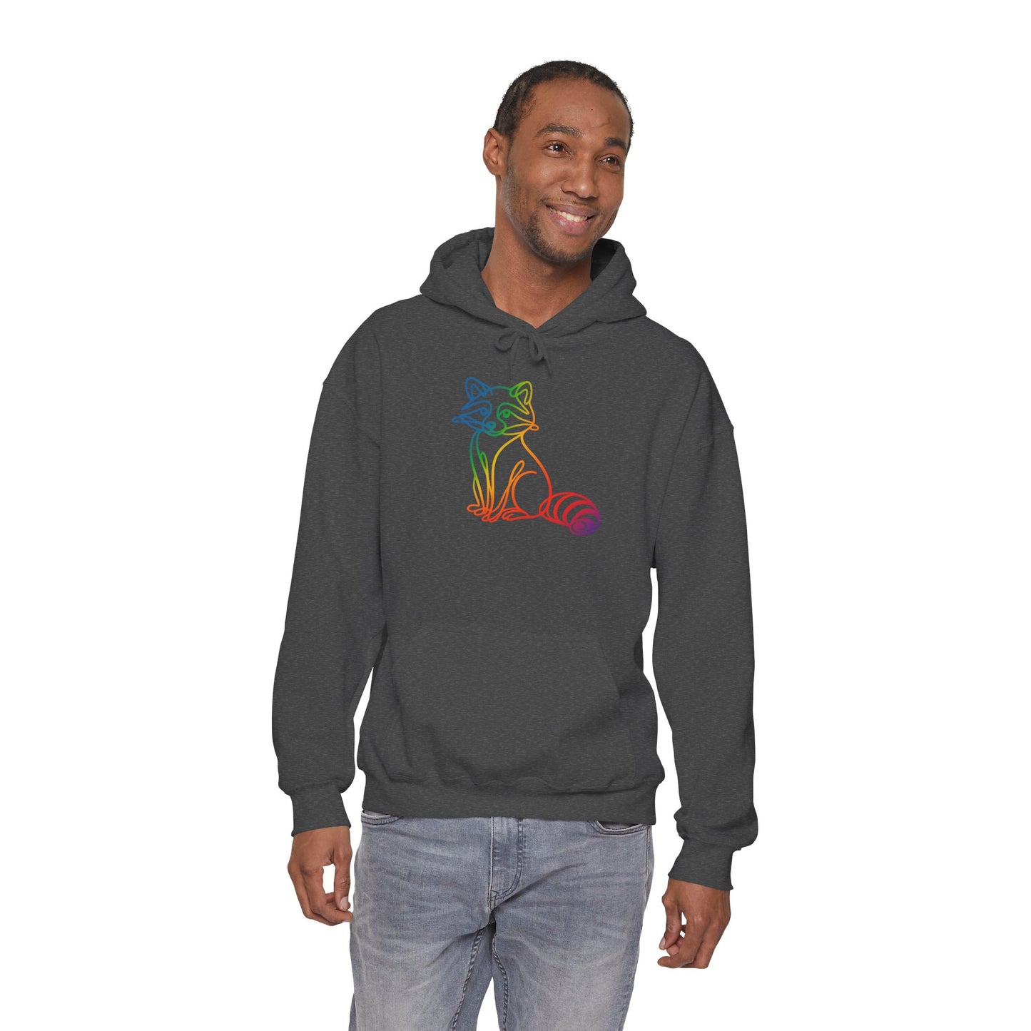 Rainbow Line Art Raccoon Hoodie
