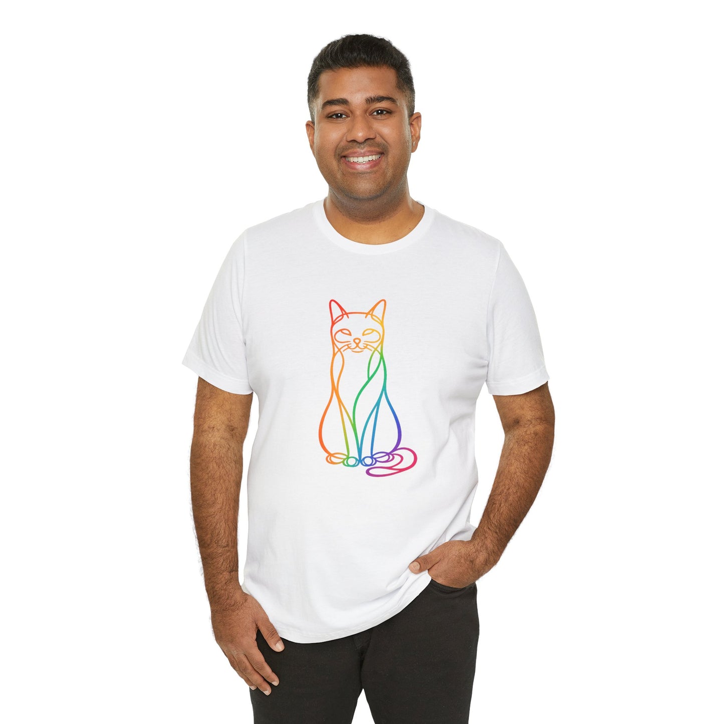 Colorful Line-Work Sitting Cat T-Shirt