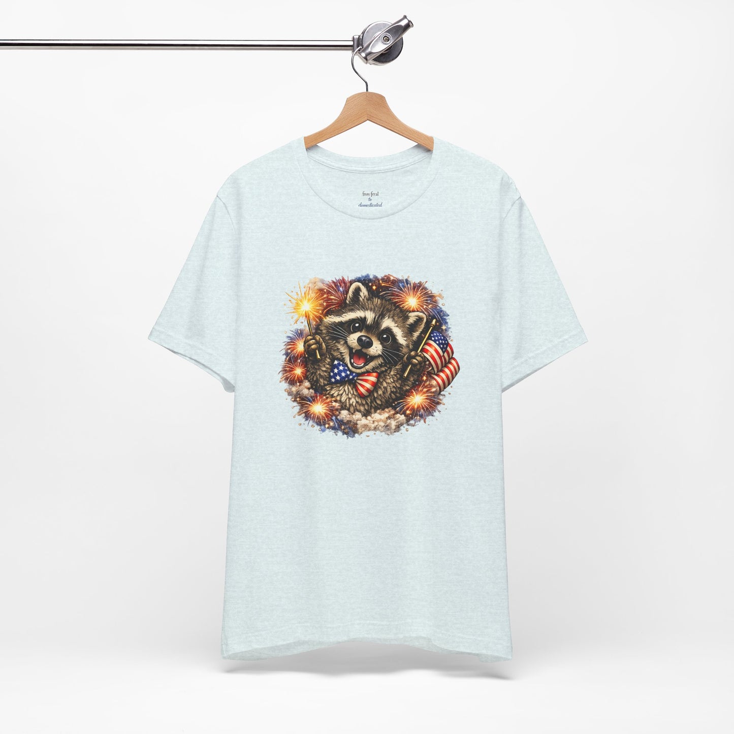 Patriot Raccoon 250th Anniversary T-Shirt — 4th of July Fireworks Flag Tee