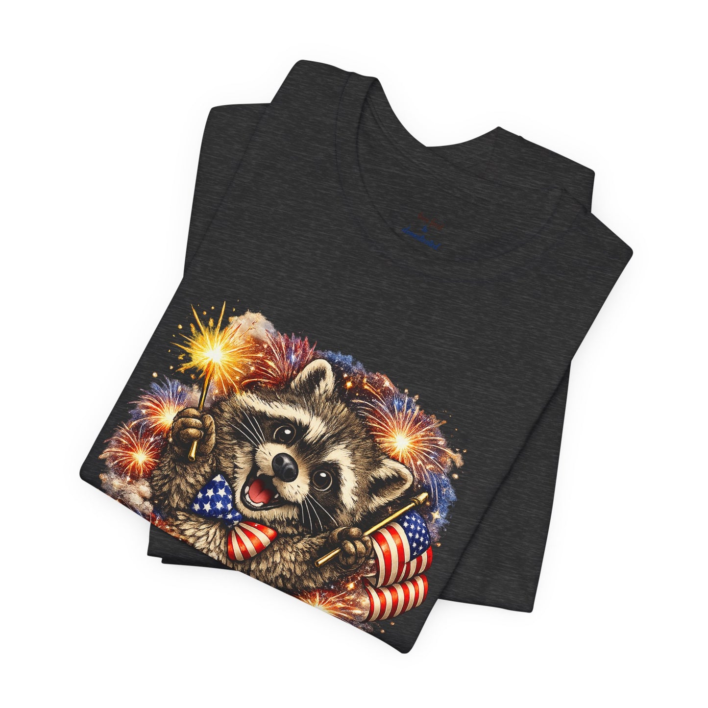 Patriot Raccoon 250th Anniversary T-Shirt — 4th of July Fireworks Flag Tee