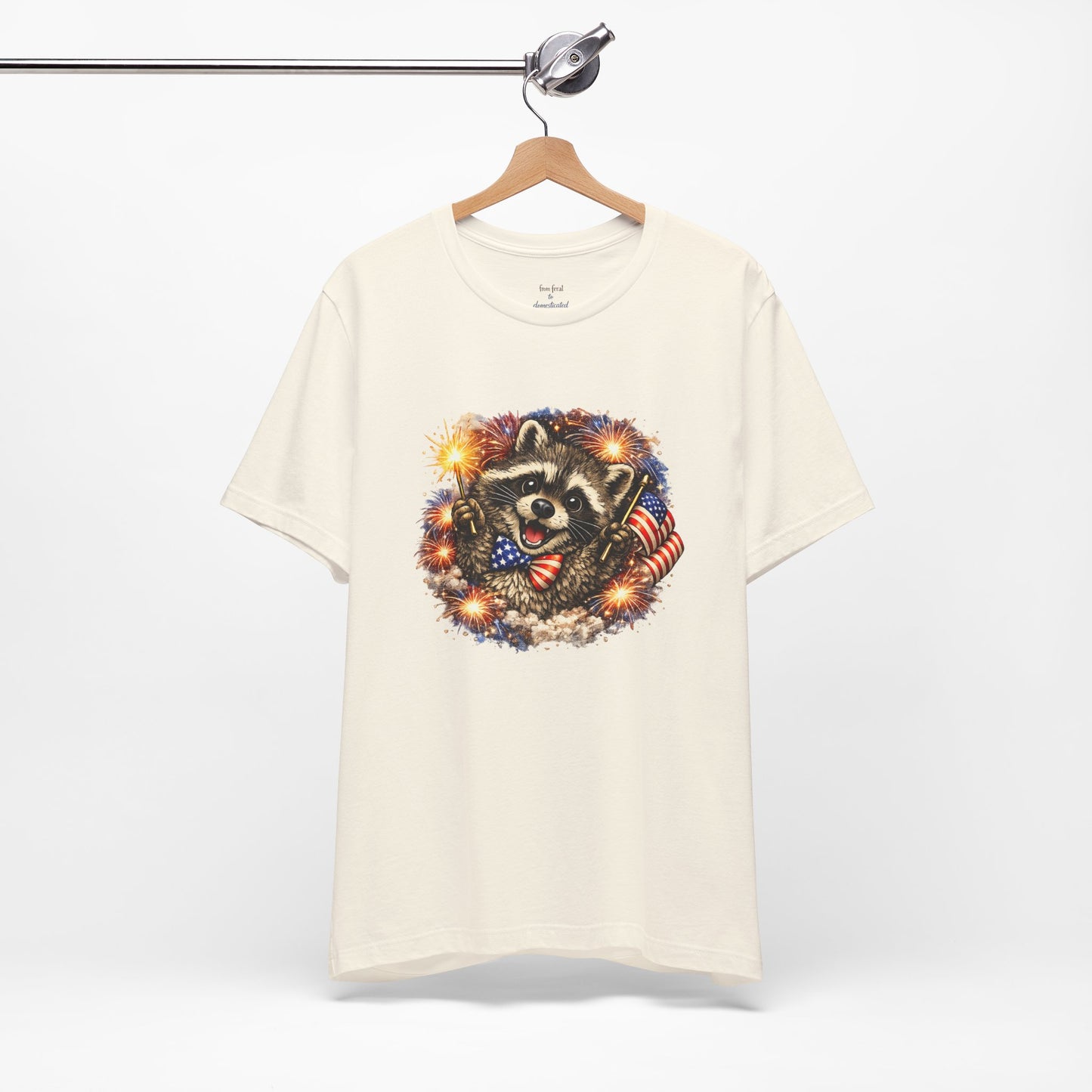 Patriot Raccoon 250th Anniversary T-Shirt — 4th of July Fireworks Flag Tee